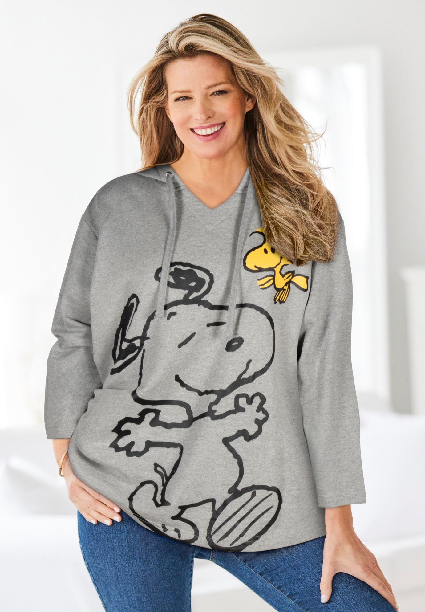 Peanuts Women's Hooded Sweatshirt Snoopy and Woodstock image number 0
