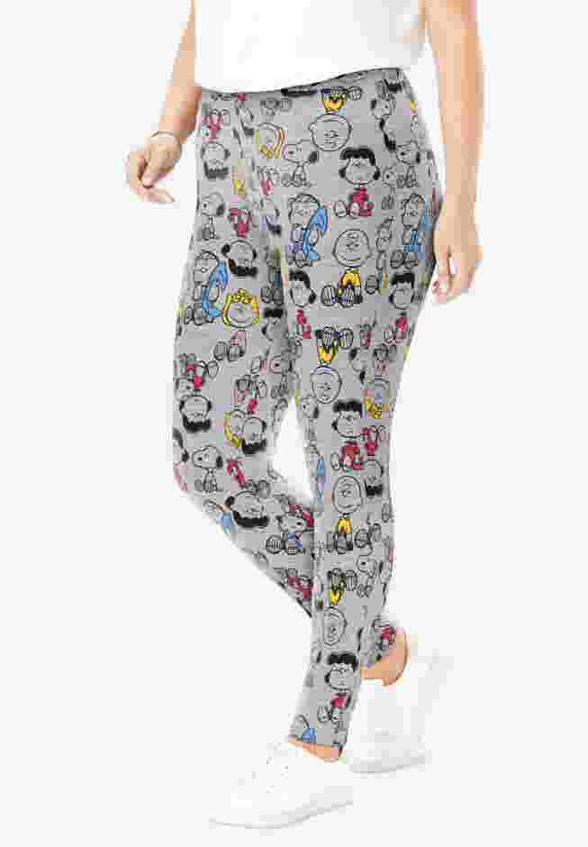 Peanuts Women's Heather Gray Leggings Charlie Brown Snoopy Woodstock Sketch All Over Print image number 0