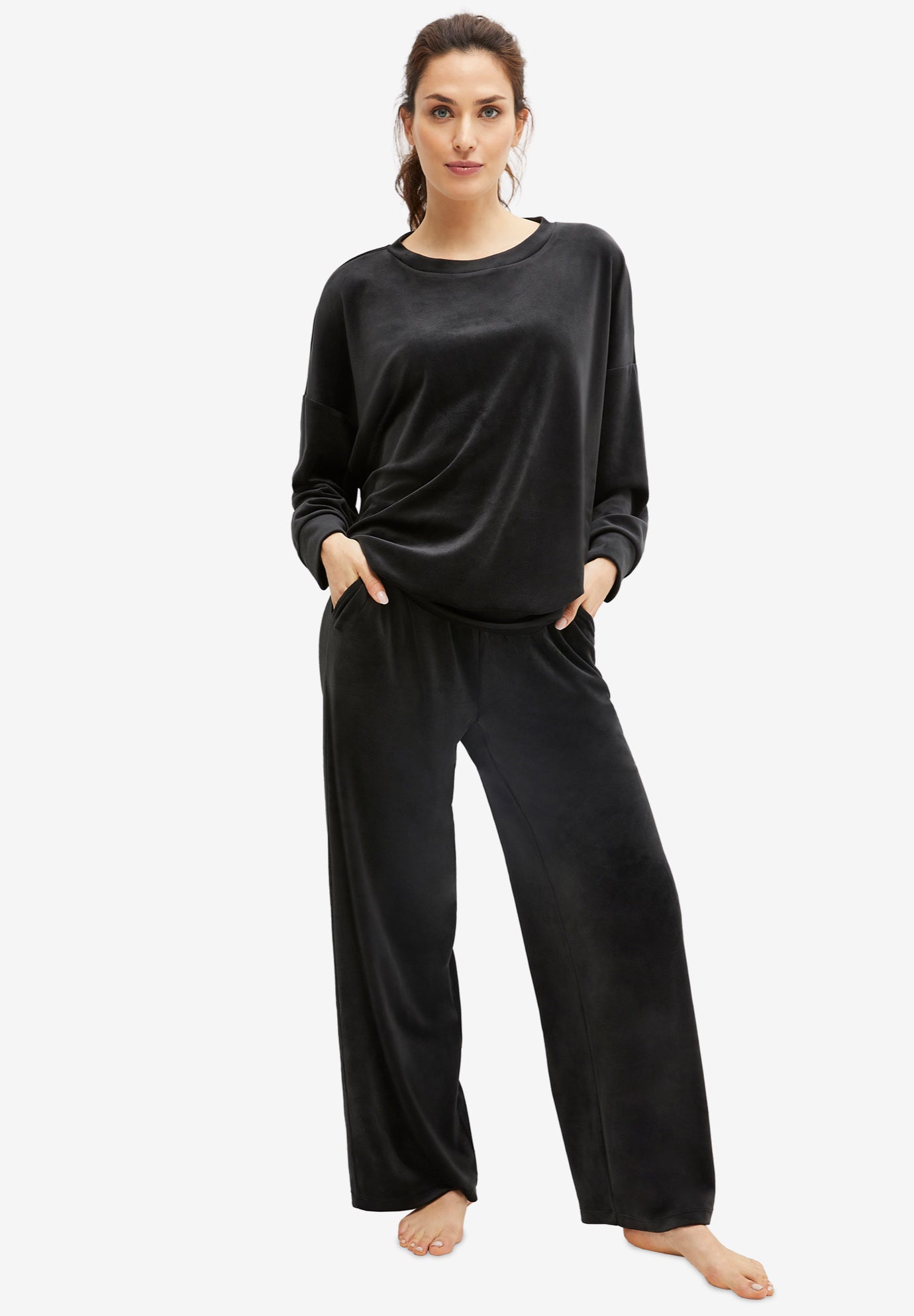 Stretch Velour Wide Leg Pull-on Pants image number 0