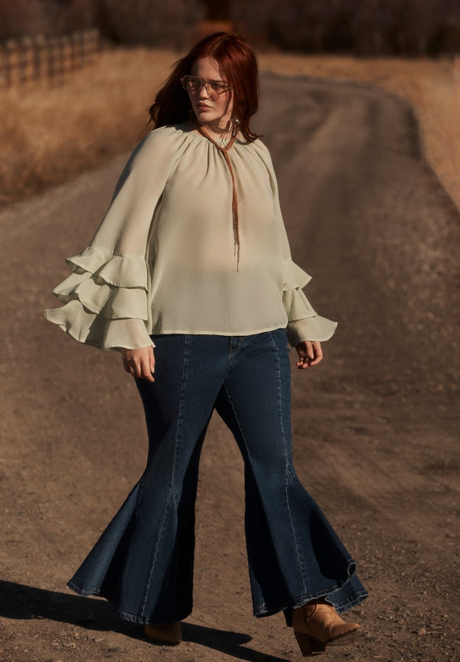 High Waisted Flare Godet Jean image number 4