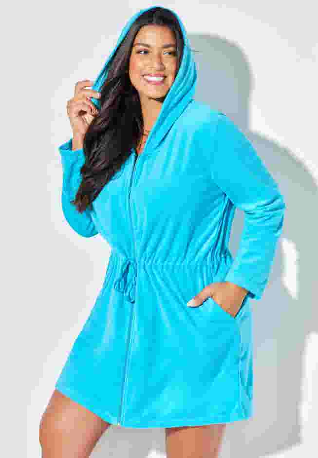 French Terry Tie Waist Hoodie Cover Up image number 2