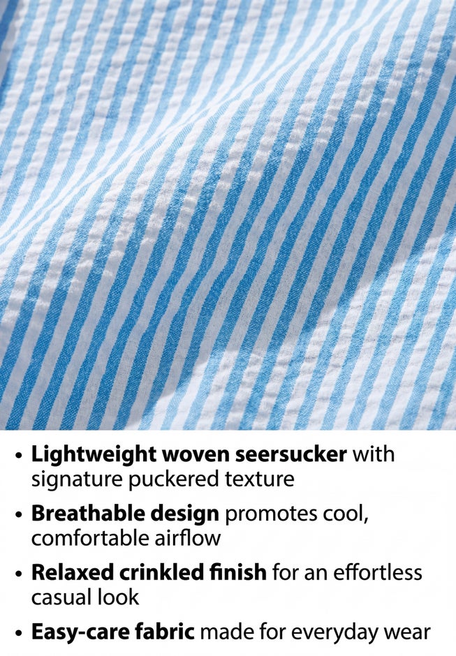 Short-Sleeve Button-Down Cotton Seersucker Shirt image number 4