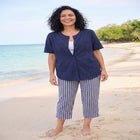 Seersucker Pull-On Elastic-Waist Capri Pants image number 0