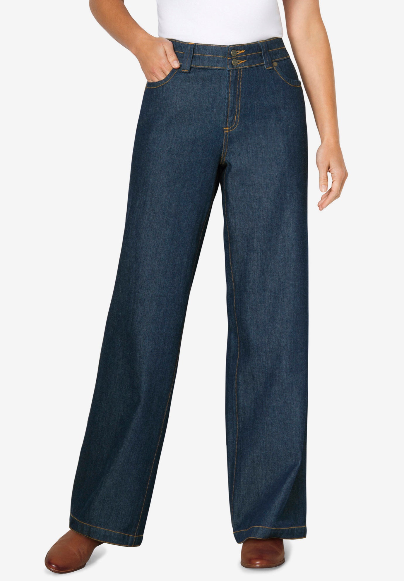 Perfect Wide-Leg All-Cotton Denim Five-Pocket Jeans image number 0