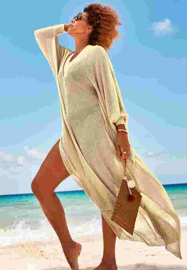 Long V-Neck Shimmer Caftan Tunic Cover Up image number 3
