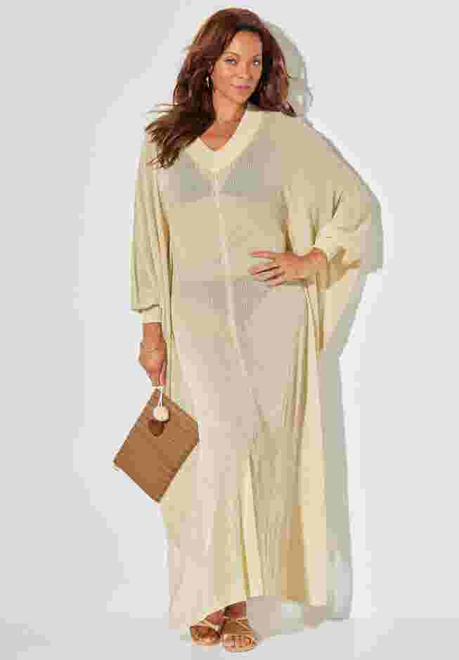 Long V-Neck Shimmer Caftan Tunic Cover Up image number 4