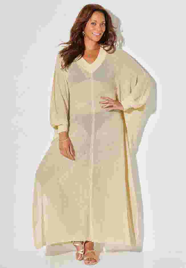 Long V-Neck Shimmer Caftan Tunic Cover Up image number 5