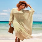 Long V-Neck Shimmer Caftan Tunic Cover Up image number null
