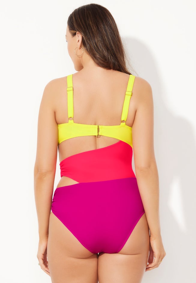 Color Block Cut Out One Piece Swimsuit image number null