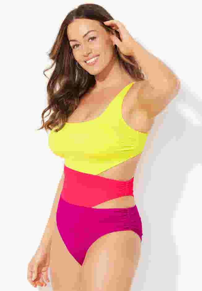 Color Block Cut Out One Piece Swimsuit image number 2