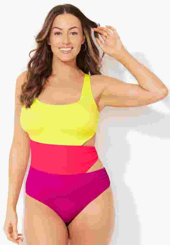 Color Block Cut Out One Piece Swimsuit image number 3