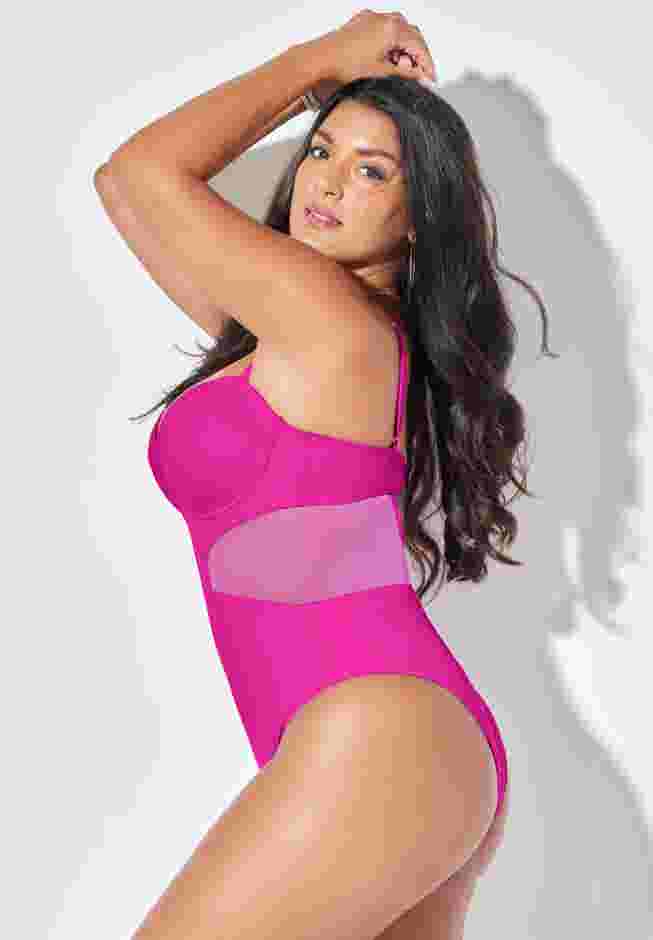 Cup Sized Mesh Underwire One Piece Swimsuit image number 2