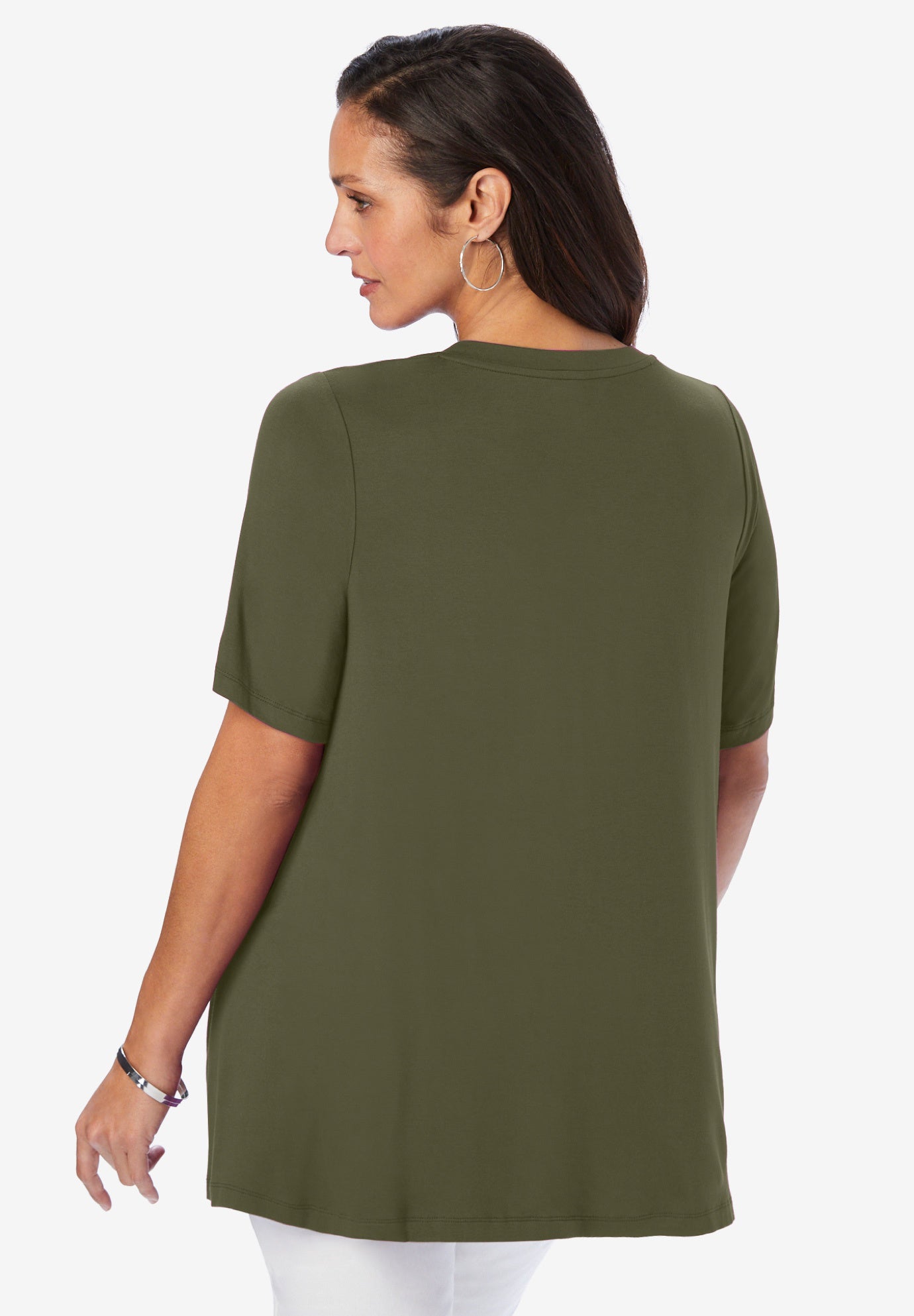 Stretch Knit V-Neck Swing Tunic image number 1
