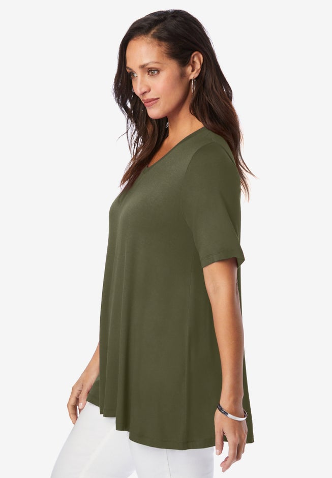 Stretch Knit V-Neck Swing Tunic image number 2