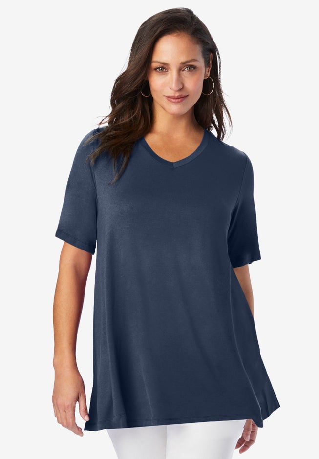Stretch Knit V-Neck Swing Tunic image number 0