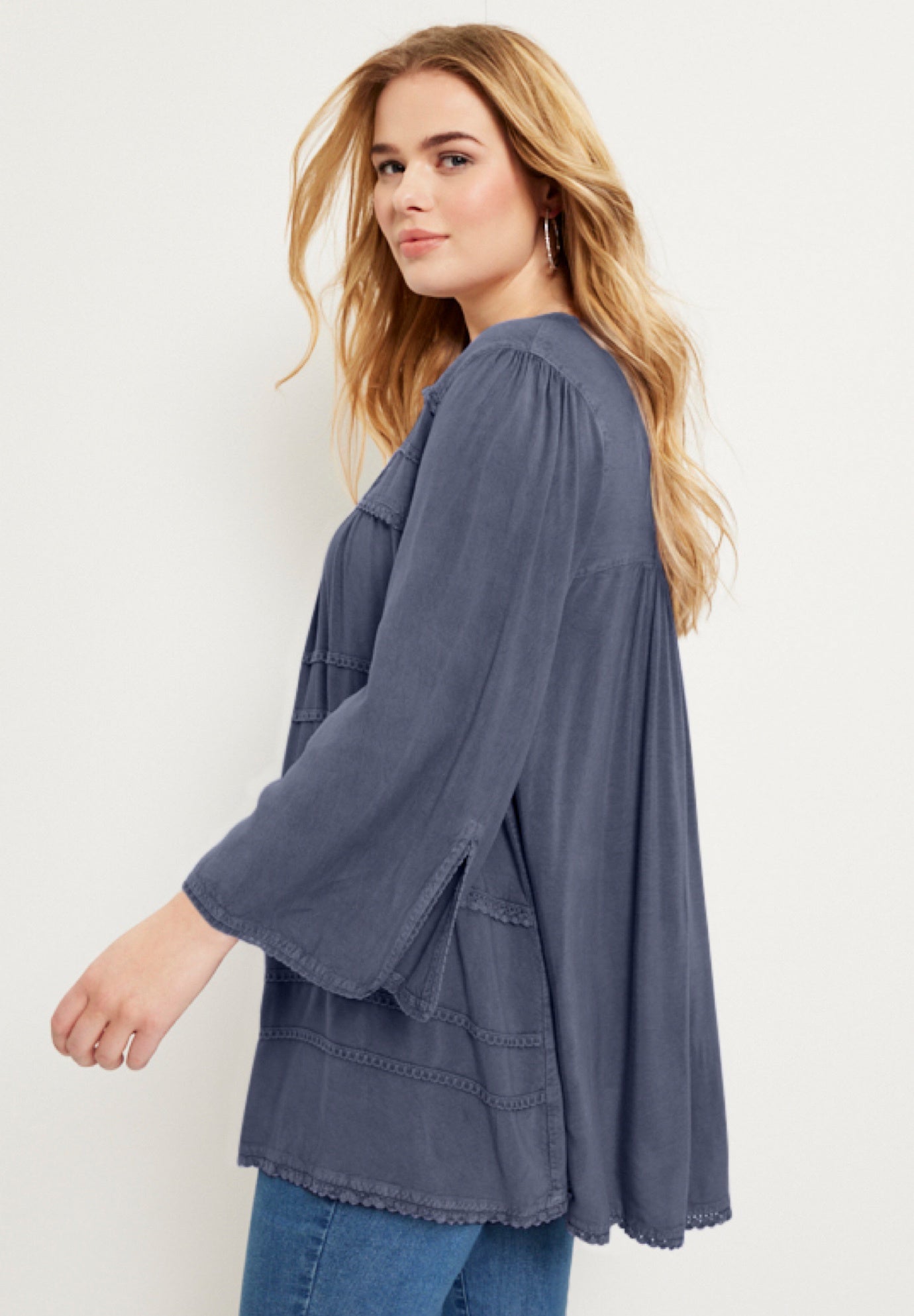 Acid Wash Peasant Blouse image number 2