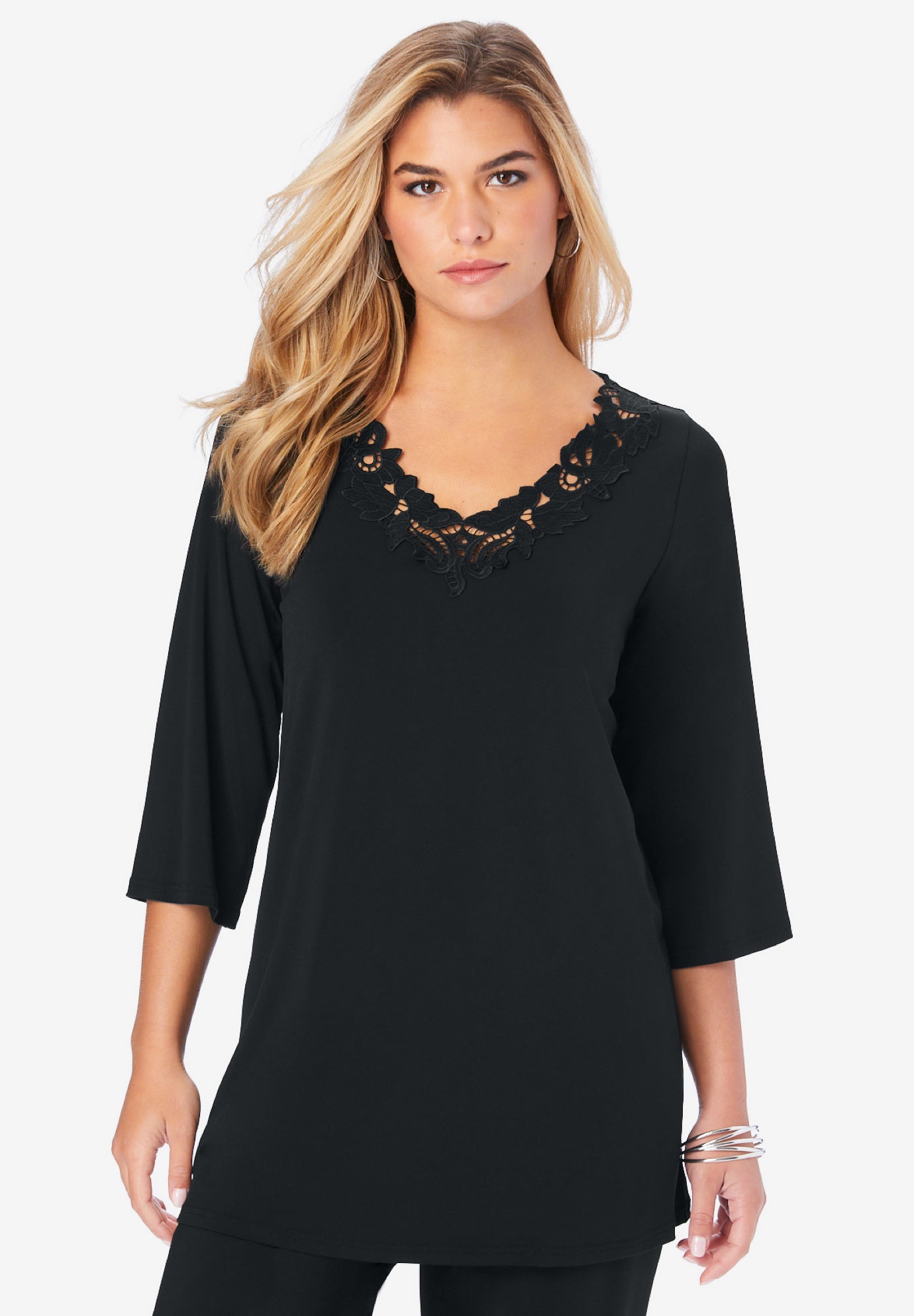 Lace V Neck Ultrasmooth&reg; Fabric Top image number 0