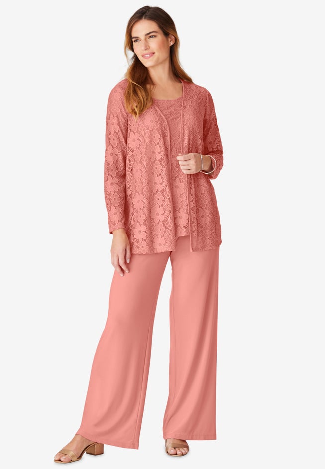 3-piece Lace Jacket/Tank/Pant Set image number 2