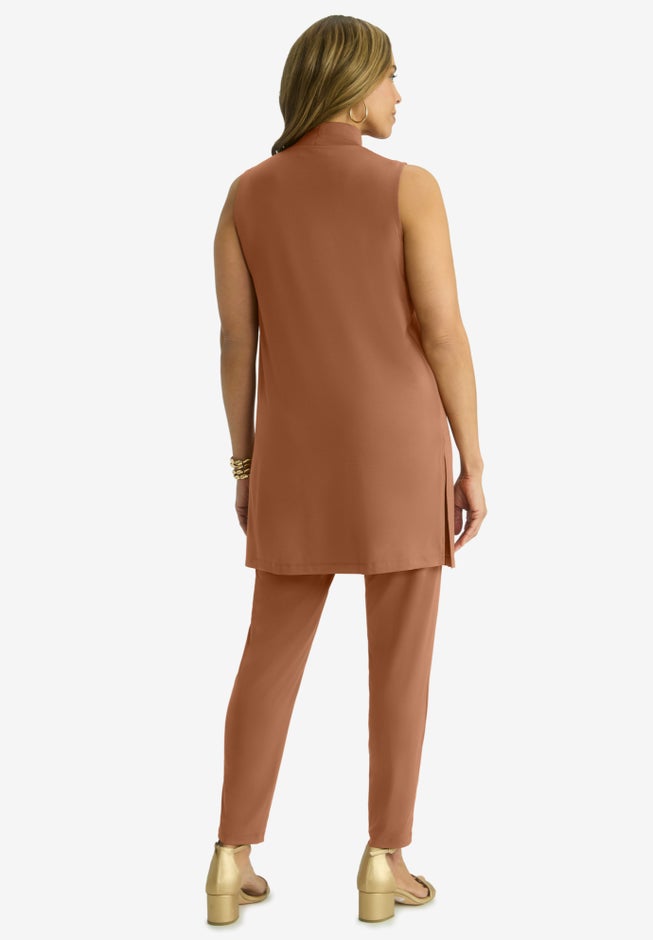 2-Piece Stretch Knit Mockneck Mega Tunic Set image number 1