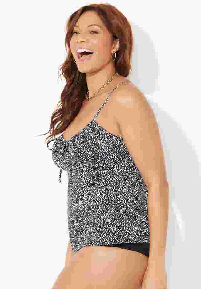 Adjustable Cleaveage Tie Front Underwire Tankini Top image number 2