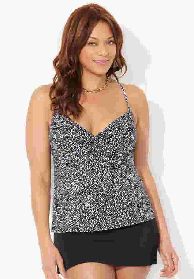 Adjustable Cleaveage Tie Front Underwire Tankini Top image number 5
