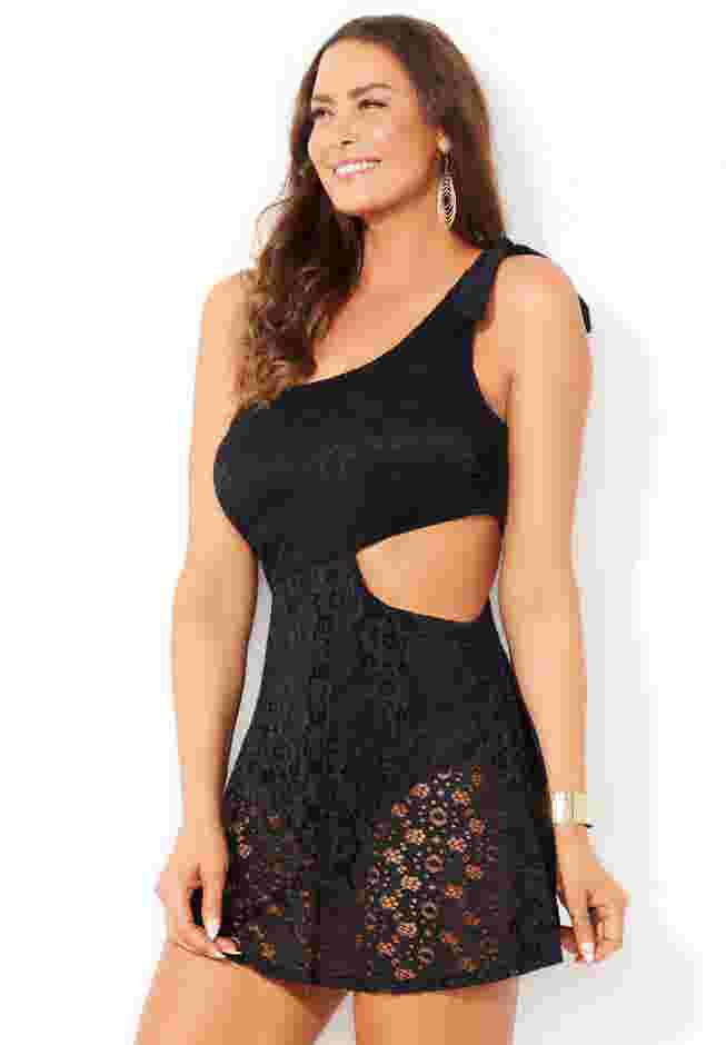 One Shoulder Tie Lace Swimdress image number 3