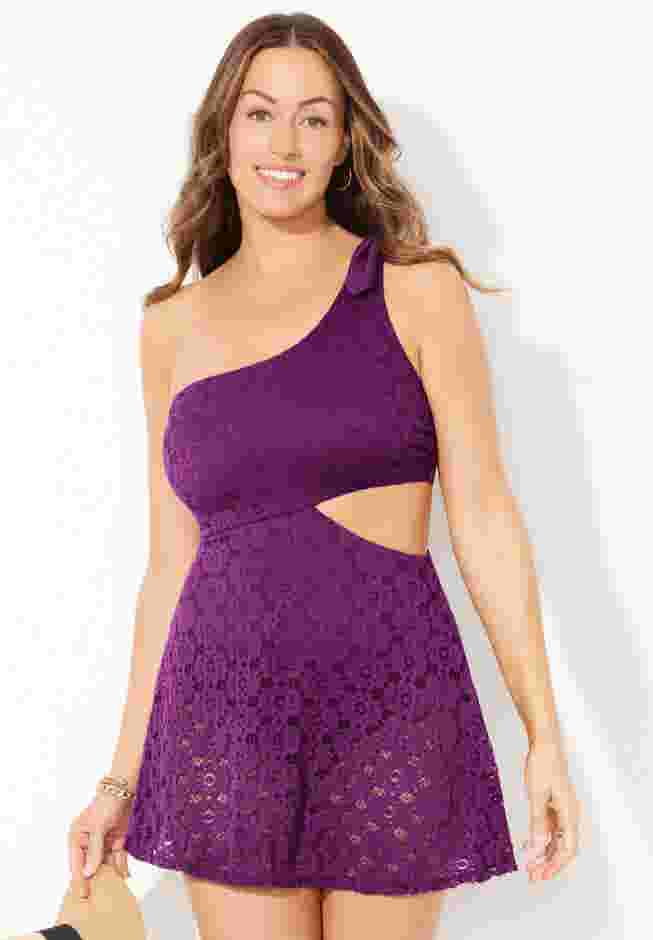 One Shoulder Tie Lace Swimdress image number 0