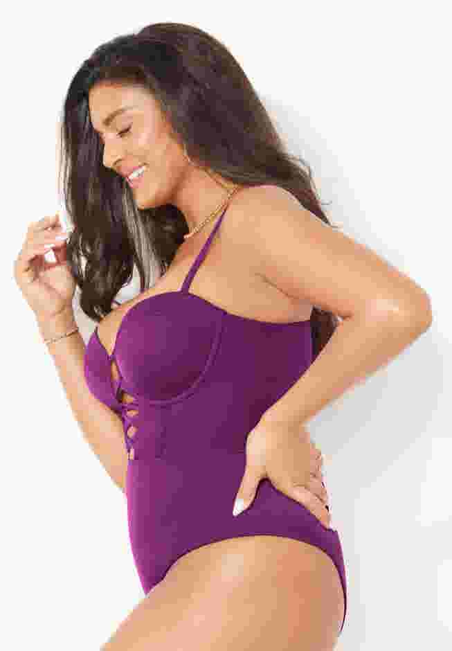 Underwire Lace Up One Piece Swimsuit image number 2