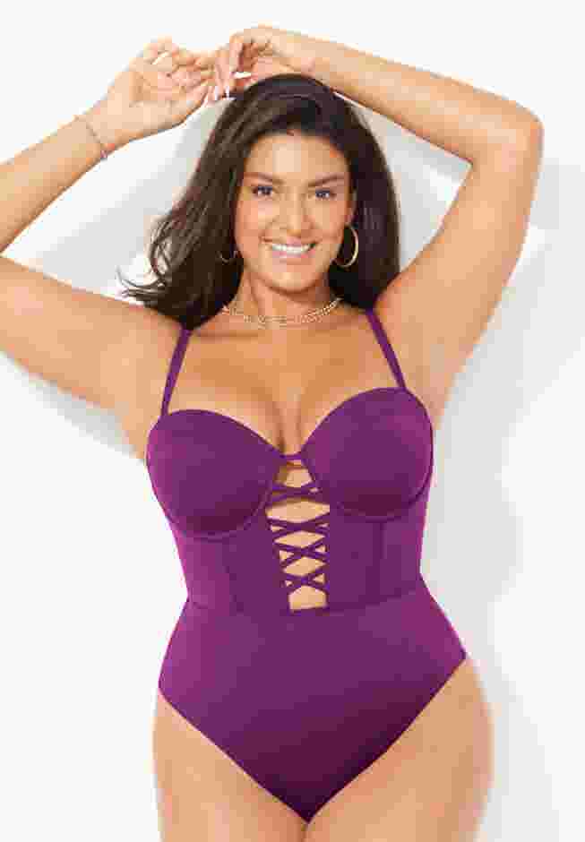 Underwire Lace Up One Piece Swimsuit image number 3