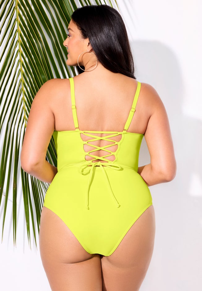 Underwire Lace Up One Piece Swimsuit image number 1