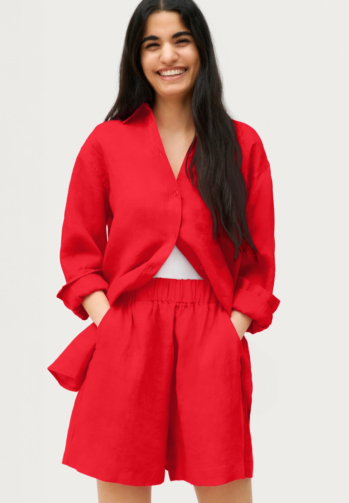 Linen-Blend Elastic Waist Shorts image number 0