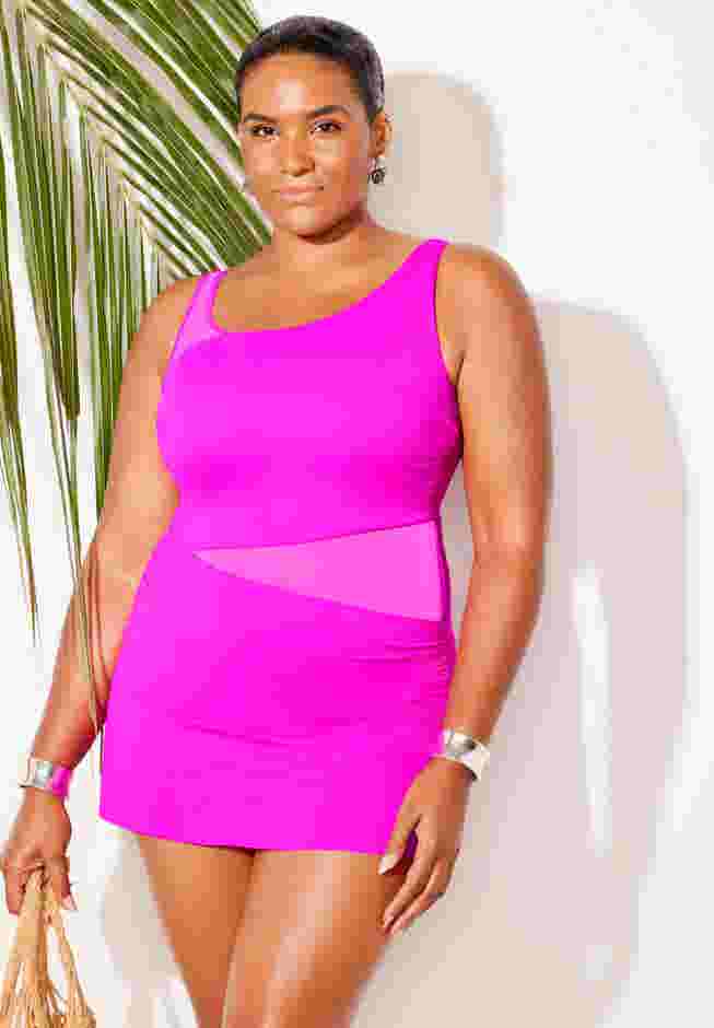 Mesh Panel Underwire Swimdress image number 4