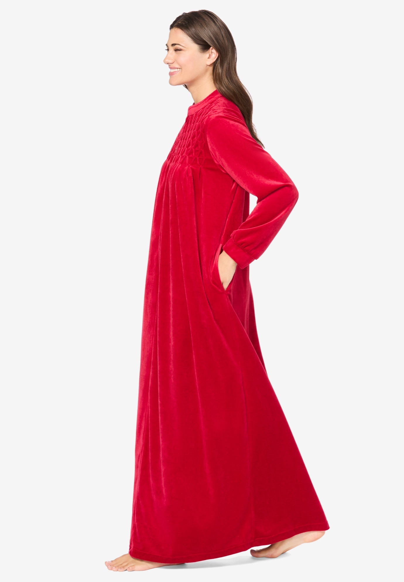 Smocked Velour Long Robe image number 3