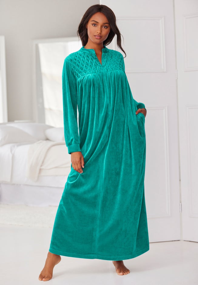 Smocked Velour Long Robe image number 7