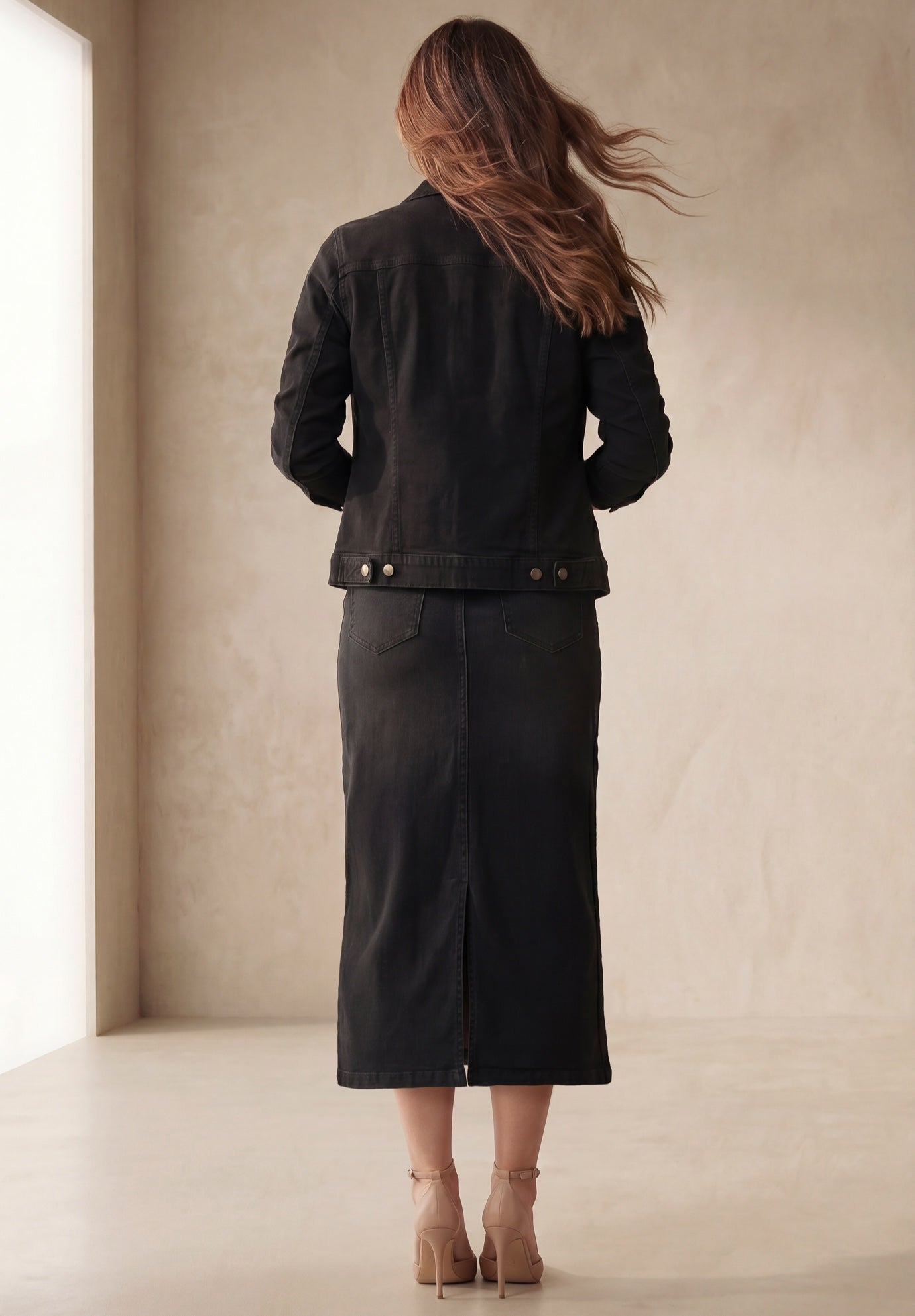 Classic Cotton Denim Midi Skirt image number 2