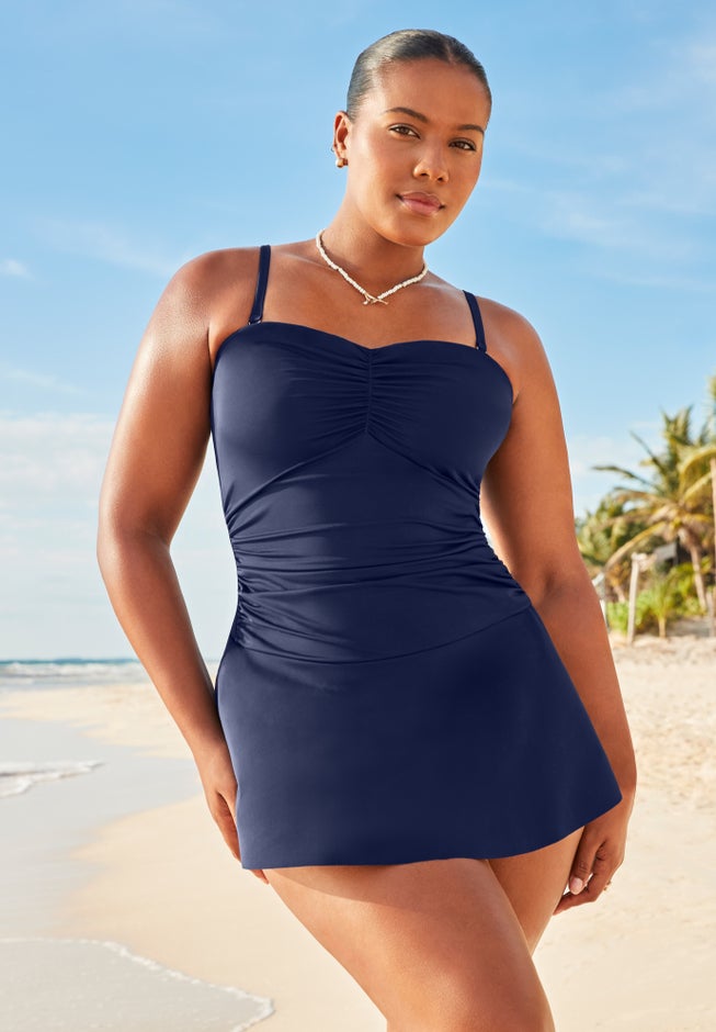 navy blue swim dress Double-Strap Tied Swim Dress