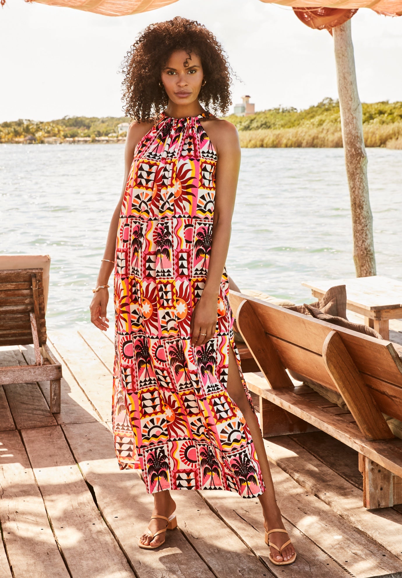 Cotton High Neck Maxi Dress Cover Up image number 0