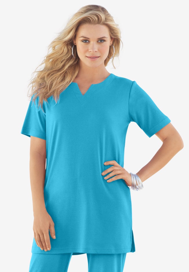 Plus Size Soft Knit Tunic with Notch Neckline image number 0