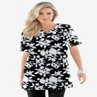 Plus Size Soft Knit Print Tunic with Notch Neckline image number null
