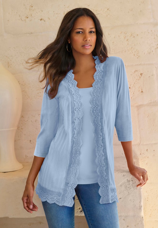 Crochet Trim Pointelle Cardigan image number 5