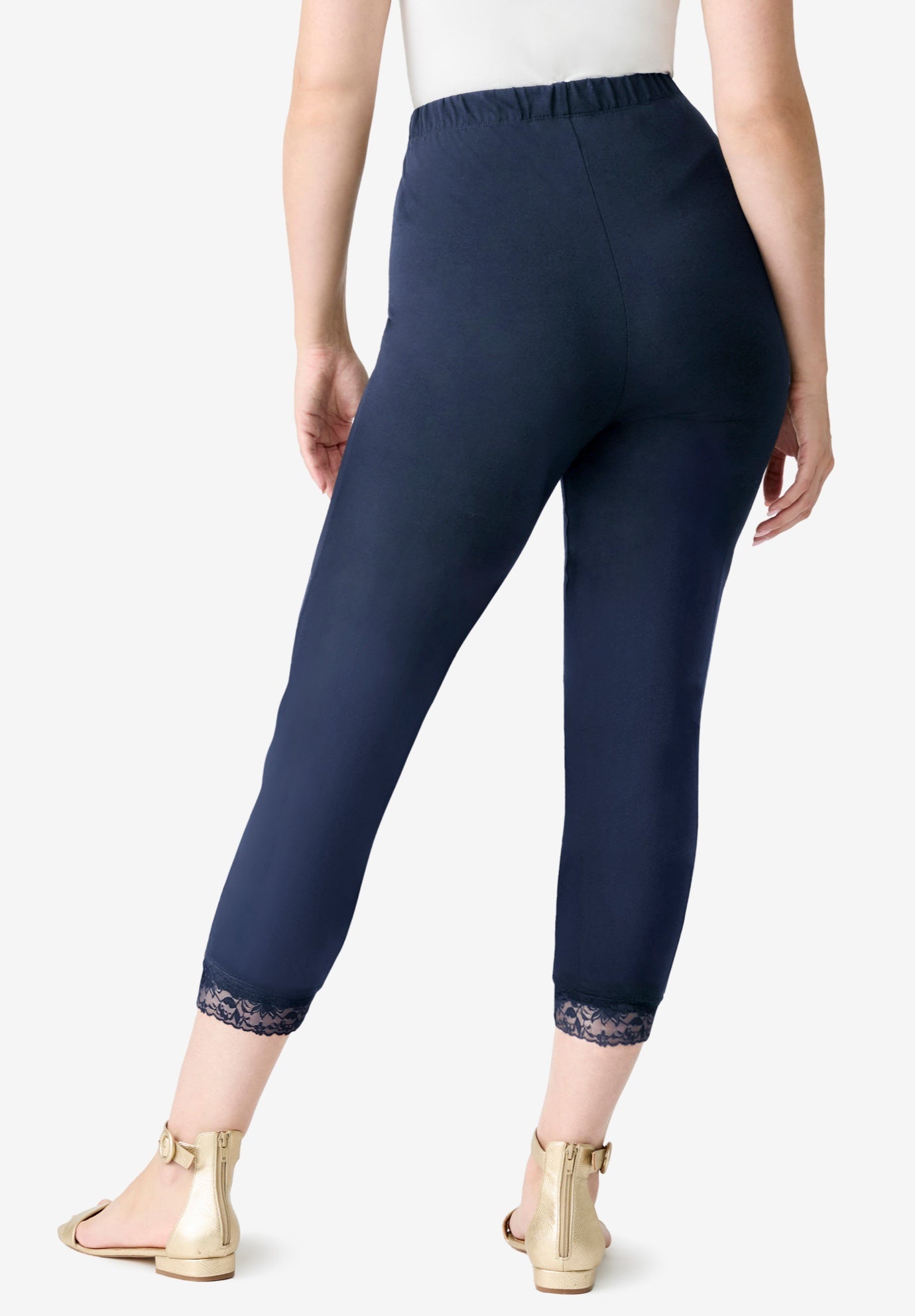 Lace Trim Essential Stretch Capri Legging image number 1