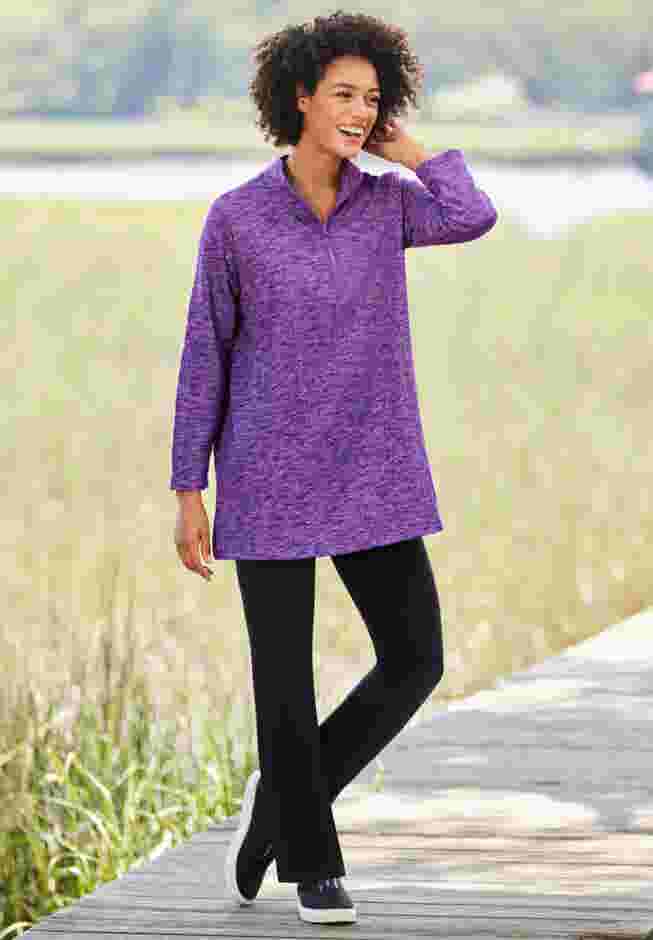 Womens Plus-Size Stretch-Cotton Knit Pull-On Bootcut Leggings image number 4