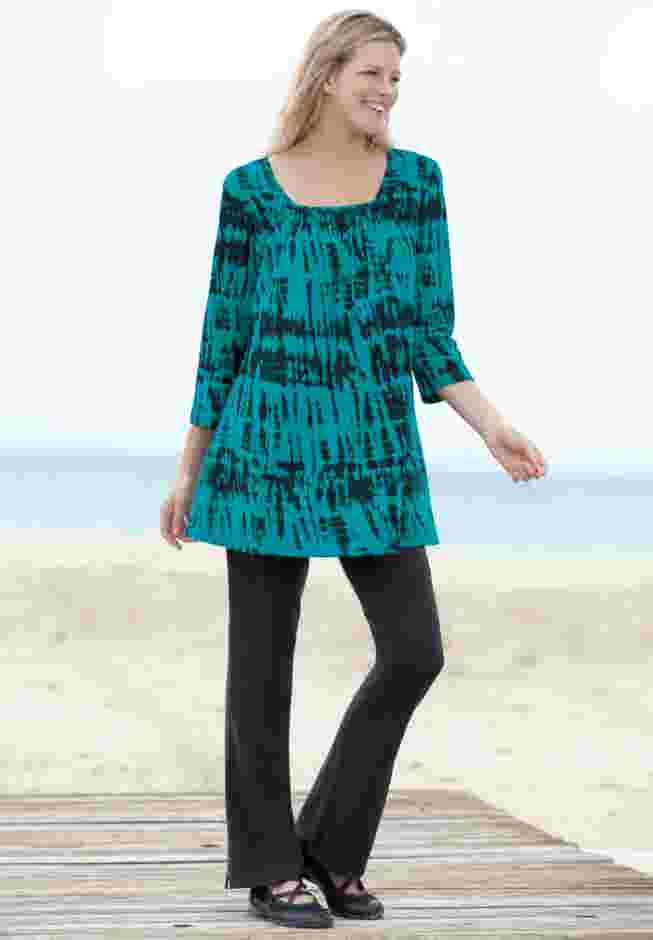 Womens Plus-Size Stretch-Cotton Knit Pull-On Bootcut Leggings image number 5