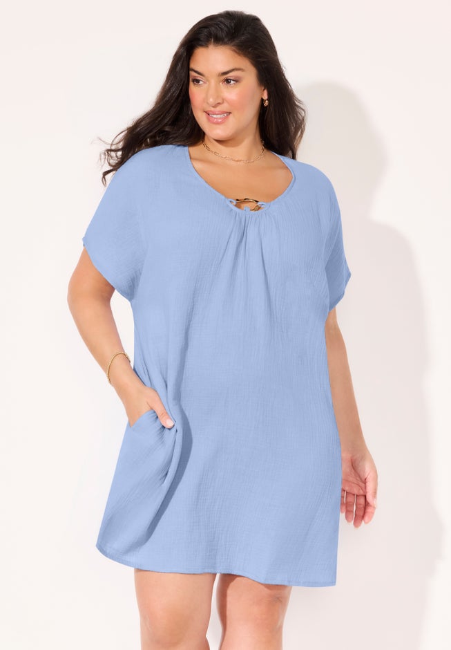 Cotton Gauze Ring Front Cover Up Dress image number 4
