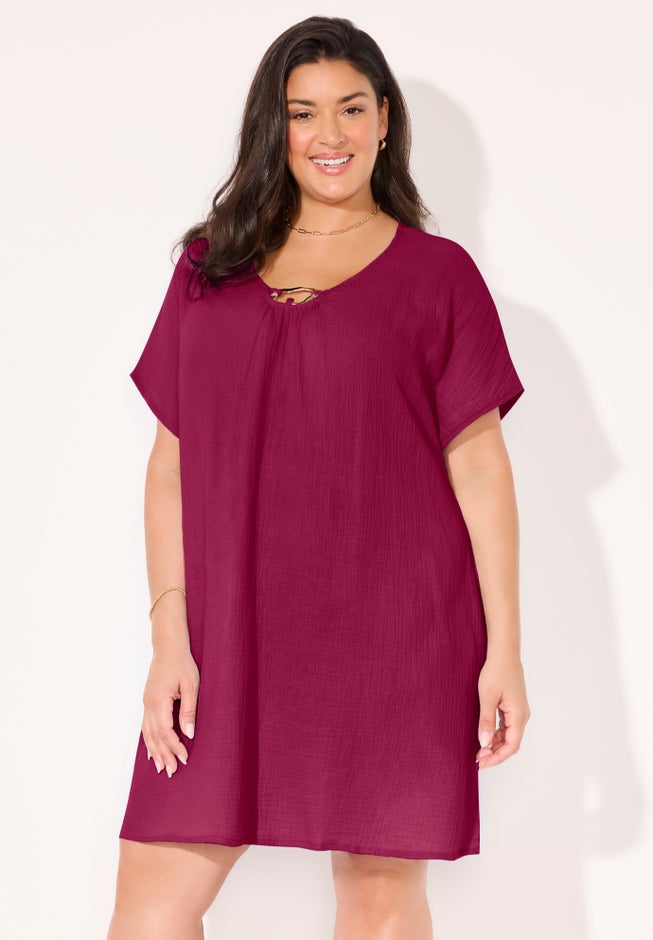 Cotton Gauze Ring Front Cover Up Dress image number 4