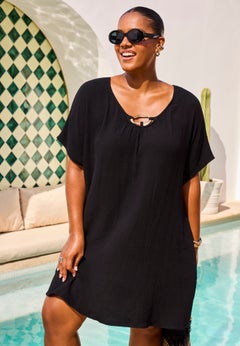 Cotton Gauze Ring Front Cover Up Dress