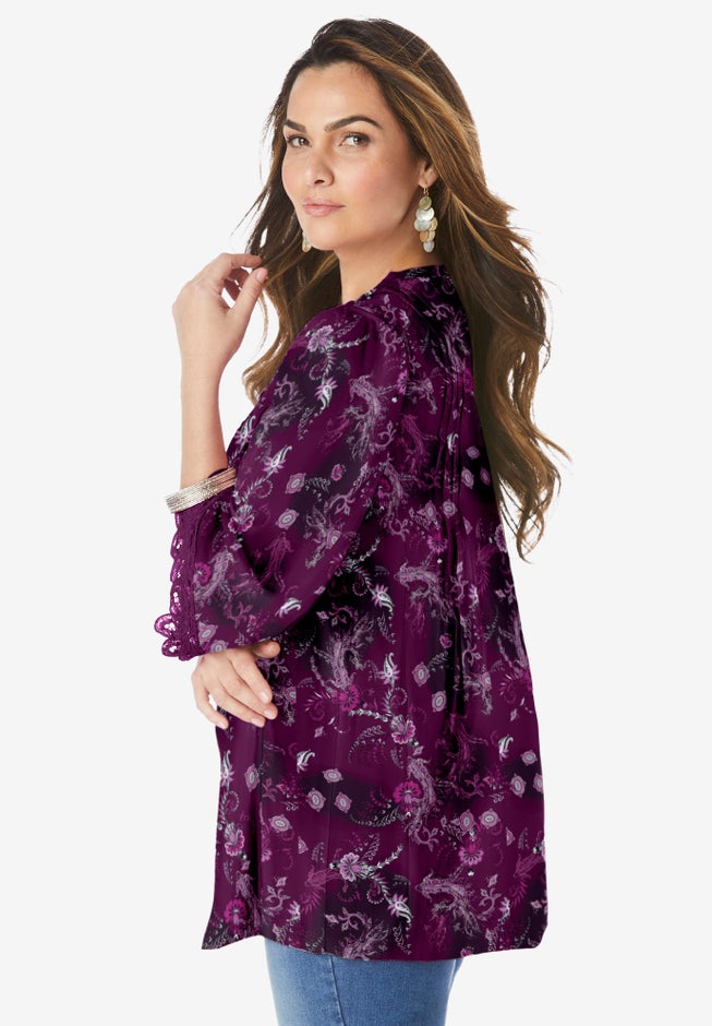 Plus Size Juliet Lace Trim Button-Down Shirt image number 2