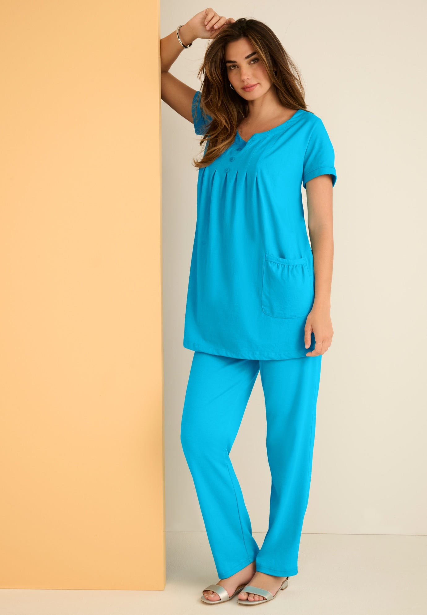 Plus Size Two Pocket Soft Knit Swing Tunic image number 1