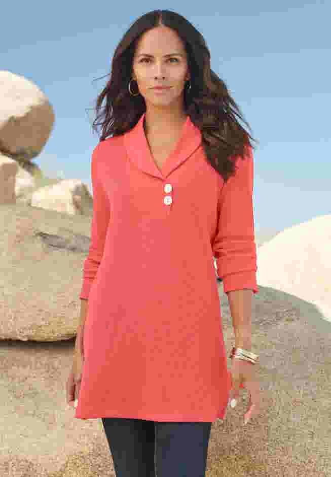 Plus Size Knit Thermal Shawl Collar Top – Long Sleeve image number 1
