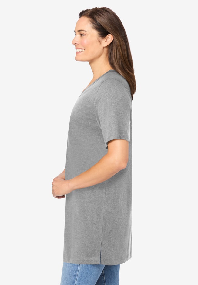 Perfect Short-Sleeve Shirred V-Neck Tunic image number 2